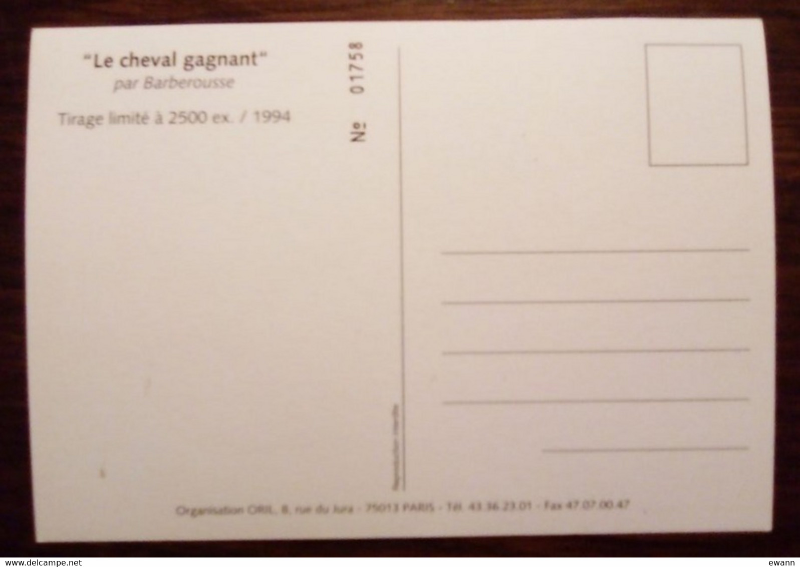 Carte Postale Numérotée - Numicarta Paris-Bercy 1994 - Illustration Barberousse - Bourses & Salons De Collections