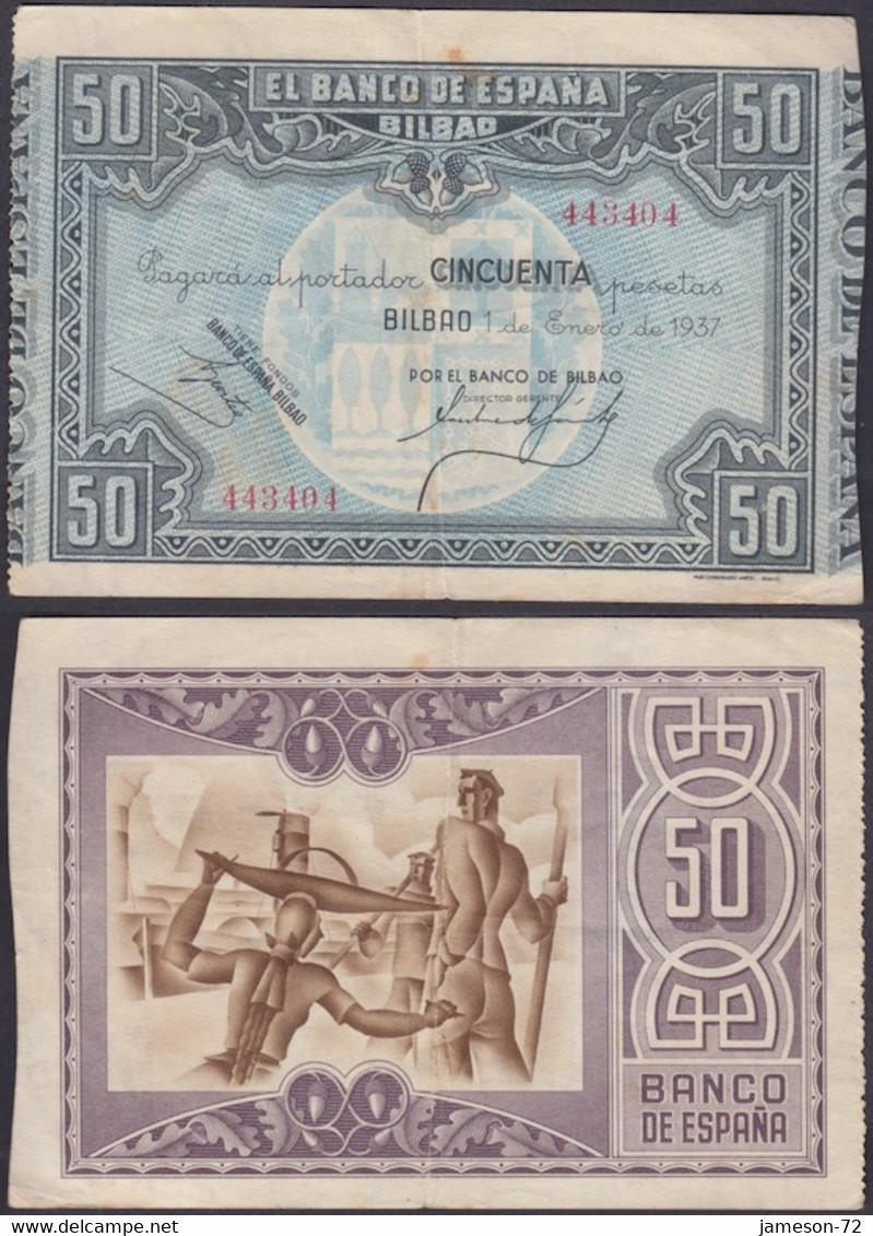SPAIN - 50 Pesetas 1937 P# S564 Banco De España, Bilbao - Edelweiss Coins - 50 Pesetas