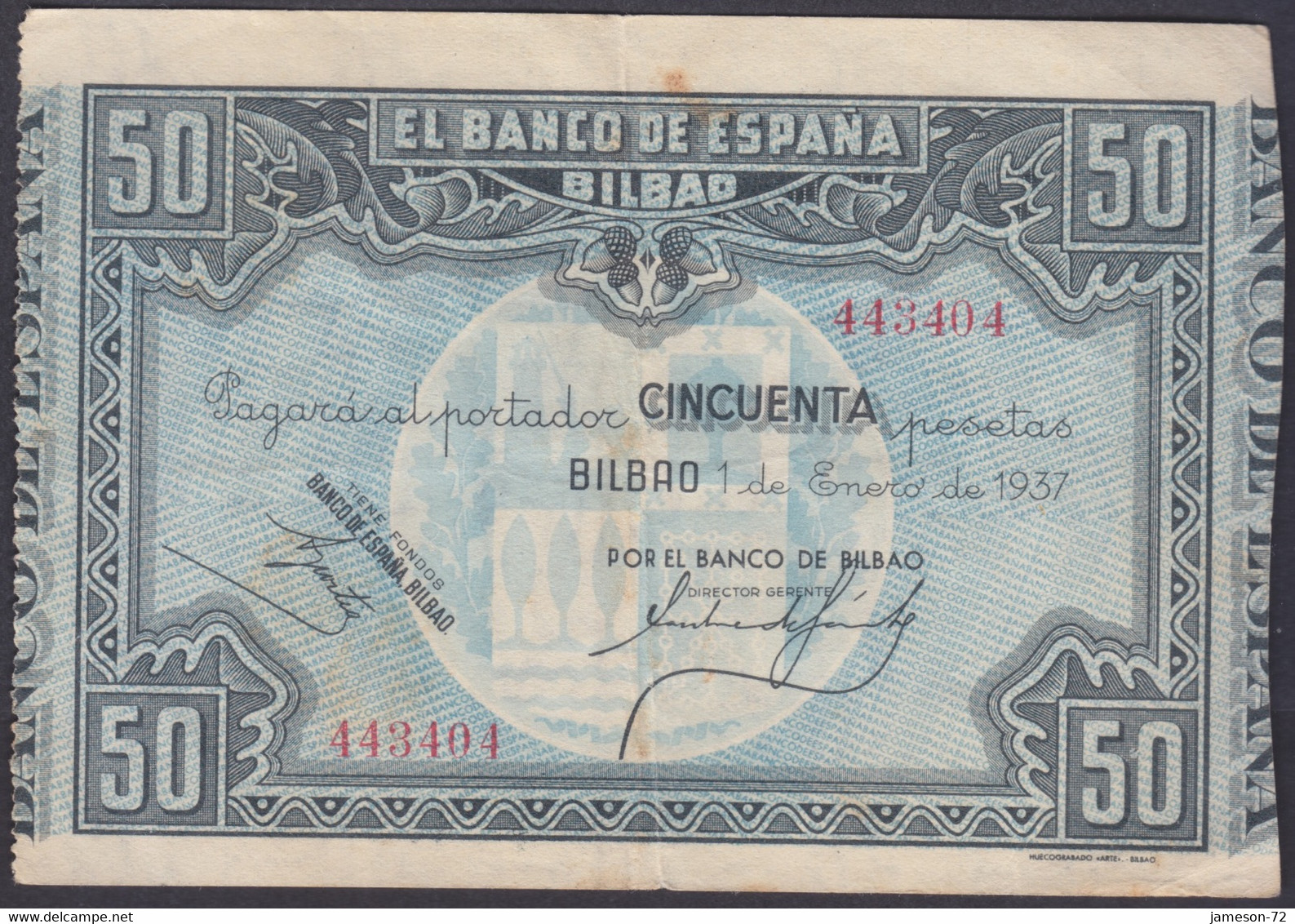 SPAIN - 50 Pesetas 1937 P# S564 Banco De España, Bilbao - Edelweiss Coins - 50 Peseten