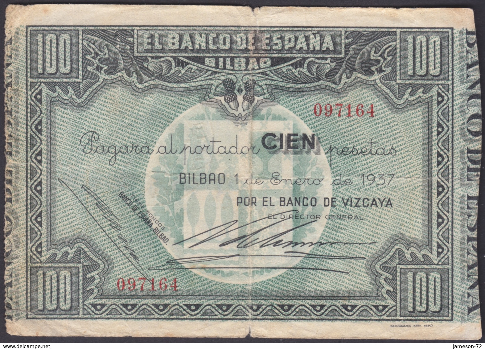 SPAIN - 100 Pesetas 1937 P# S565 Banco De España, Bilbao - Edelweiss Coins - 100 Pesetas