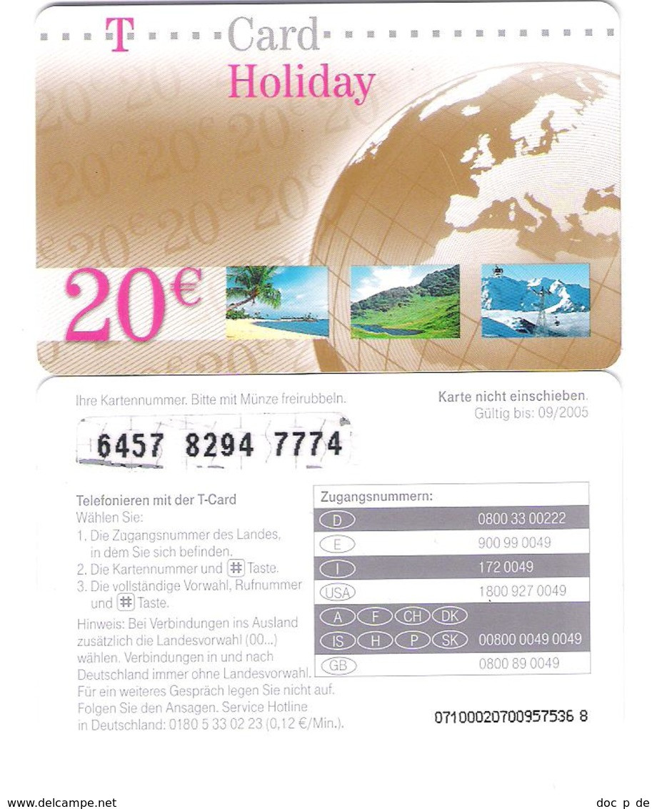 Germany - T-Card Holiday - 20€ - Prepaid Card - Calling Card - T-Pay Micro-Money