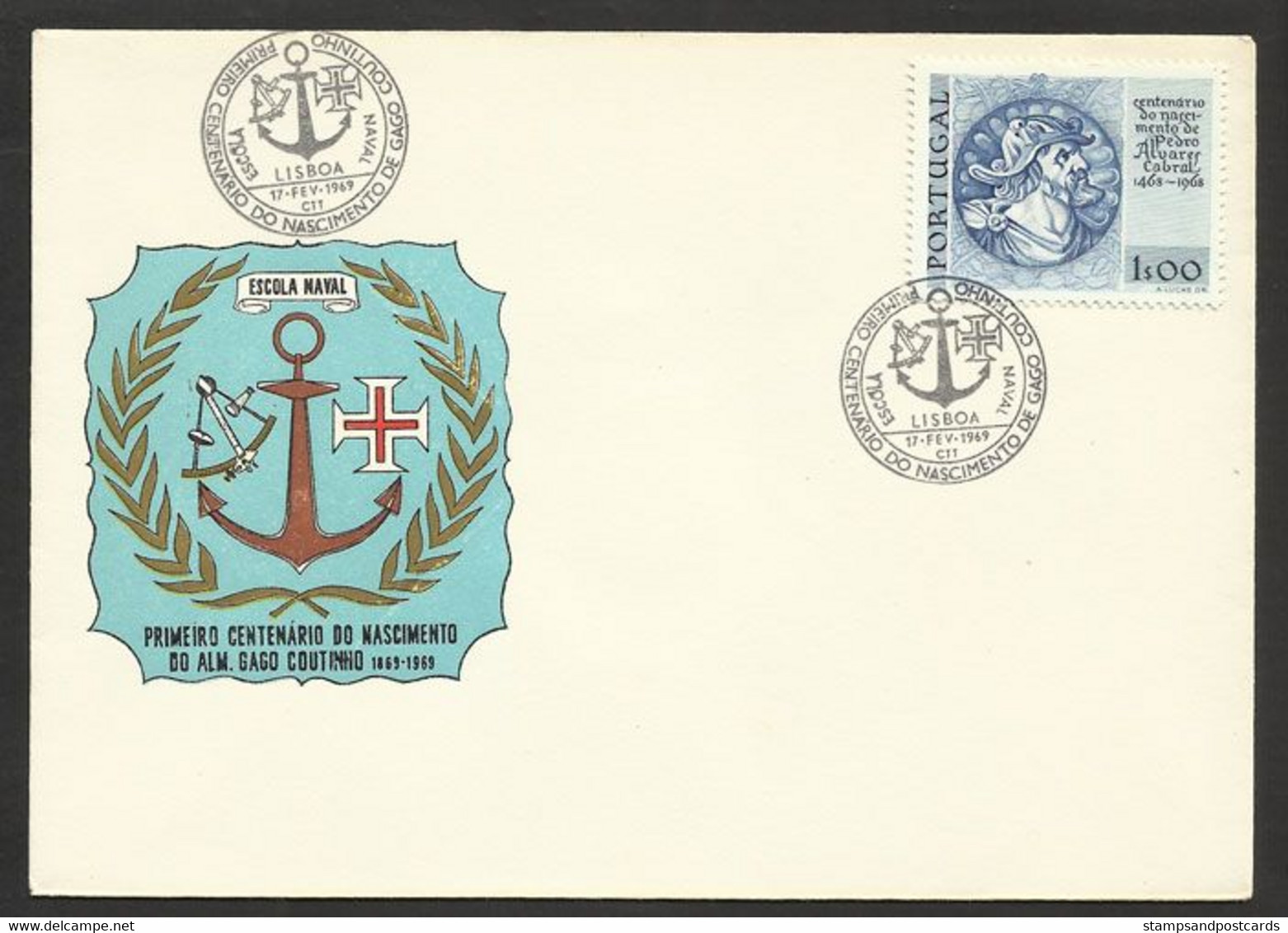 Portugal Centenaire Naissance Gago Coutinho 1º Traversée Par Avion Atlantique Sud Cachet Commemoratif 1969 - Postal Logo & Postmarks