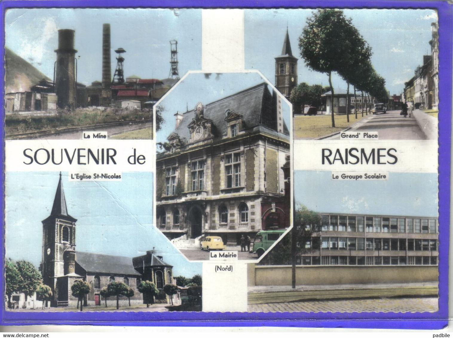 Carte Postale 59. Raismes  La Mine  Groupe Scolaire  Grand'place  L'église  Très Beau Plan - Raismes