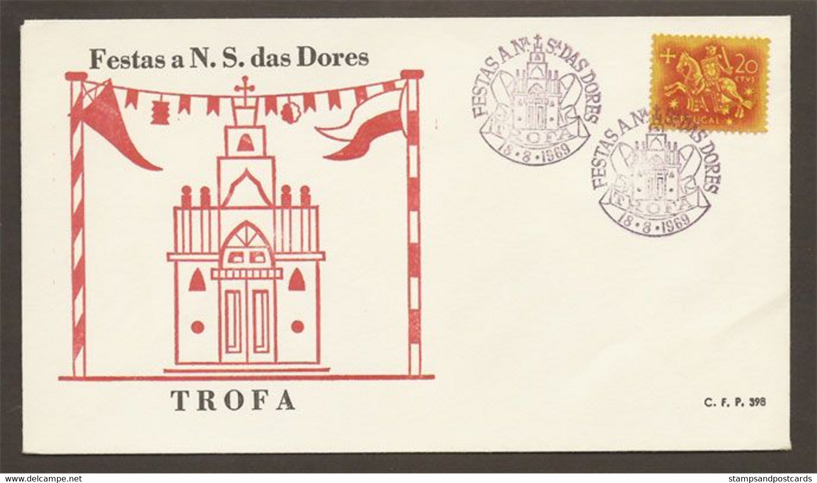 Portugal Portugal Cachet Commémoratif Fête Religieuse Notre Dame Das Dores Trofa 1969 Event Pmk Religious Party - Flammes & Oblitérations
