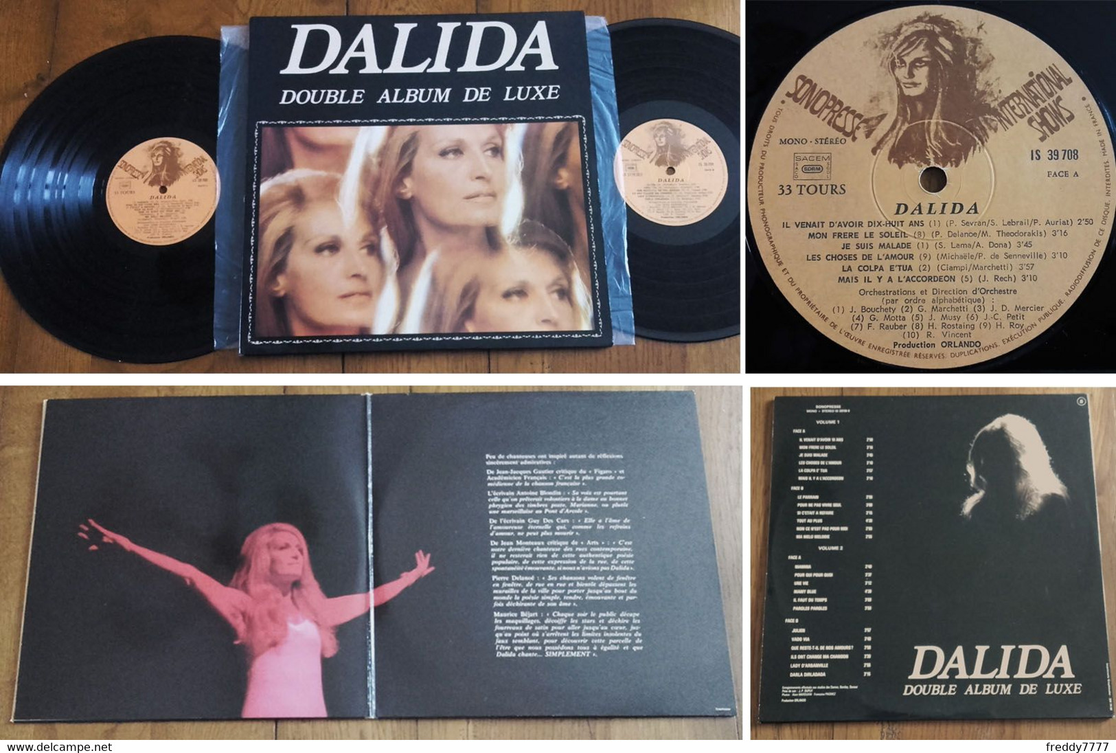 RARE French DOUBLE LP 33t RPM (12") DALIDA «Double Album De Luxe» (Gatefold P/s, 1974) - Collectors