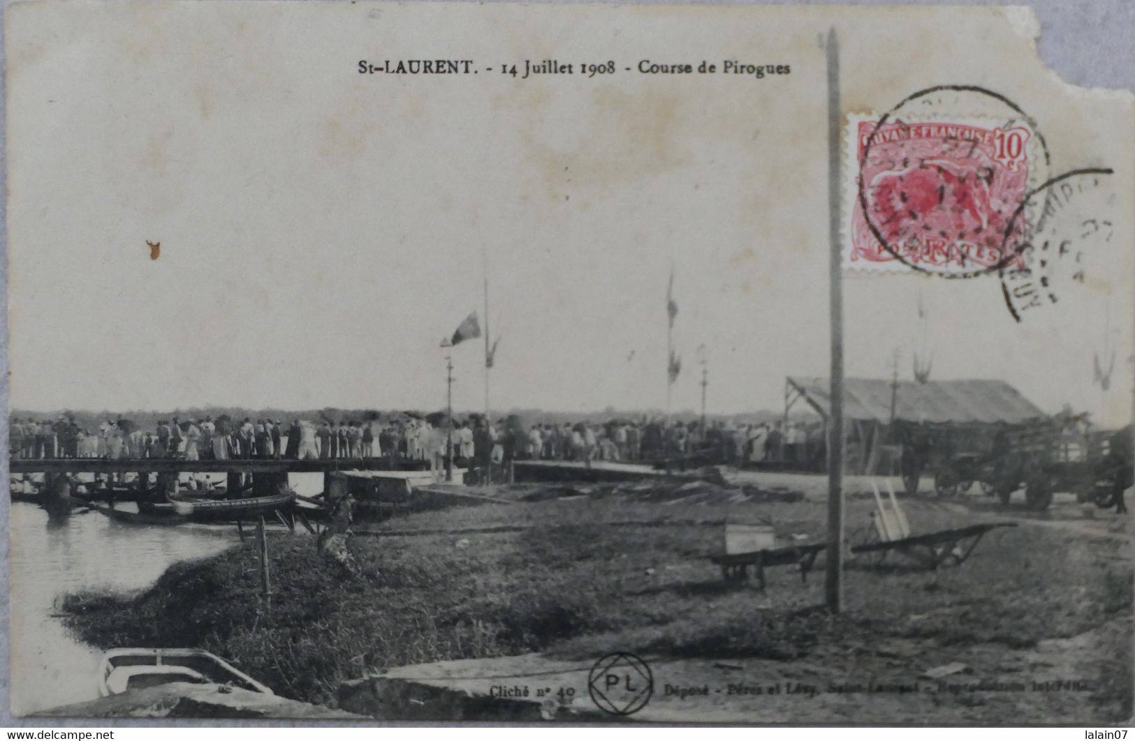 C. P. A. : GUYANE : SAINT-LAURENT DU MARONI : 14 Juillet 1908 : Course De Pirogues, Timbre En 1912 - Saint Laurent Du Maroni