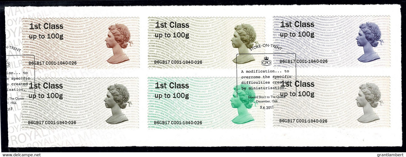 Great Britain 2017 Queen Elizabeth Post & Go Set Of 6 Used - Post & Go Stamps