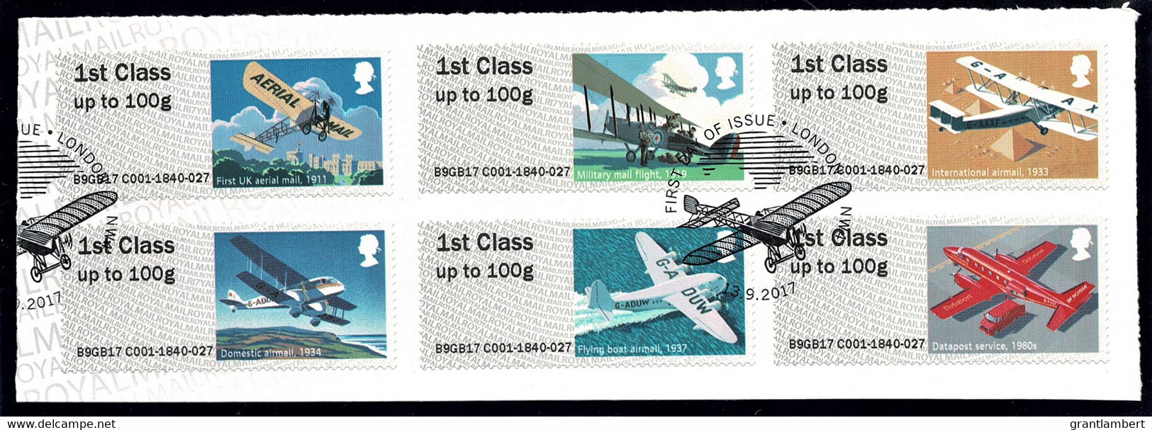 Great Britain 2017 Air Mail Post & Go Set Of 6 Used - Post & Go Stamps