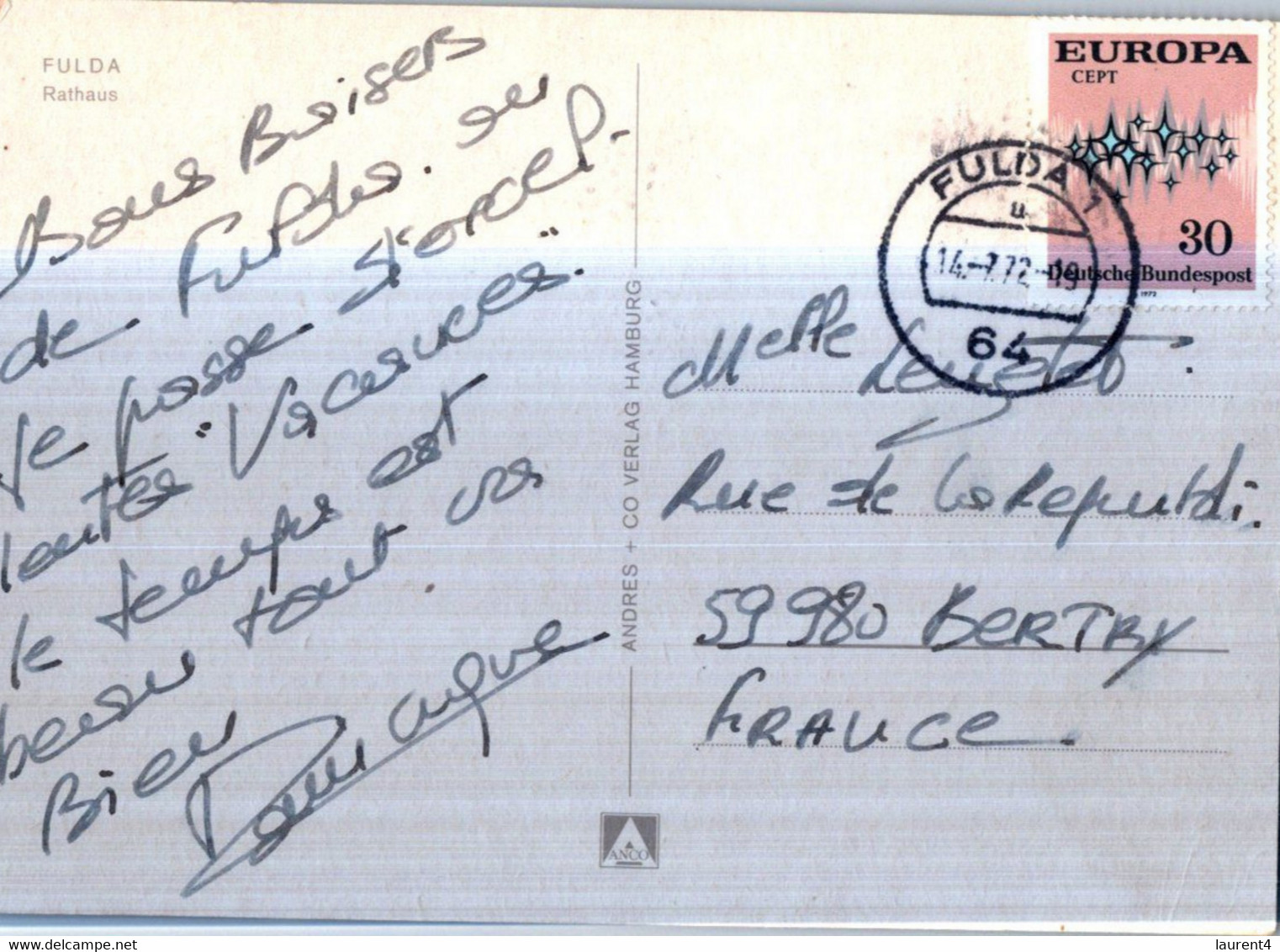 (4 N 4) Germany (posted To France 1972 With EUROPA CEPT Stamp) Fulda Town Hall - Hadamar