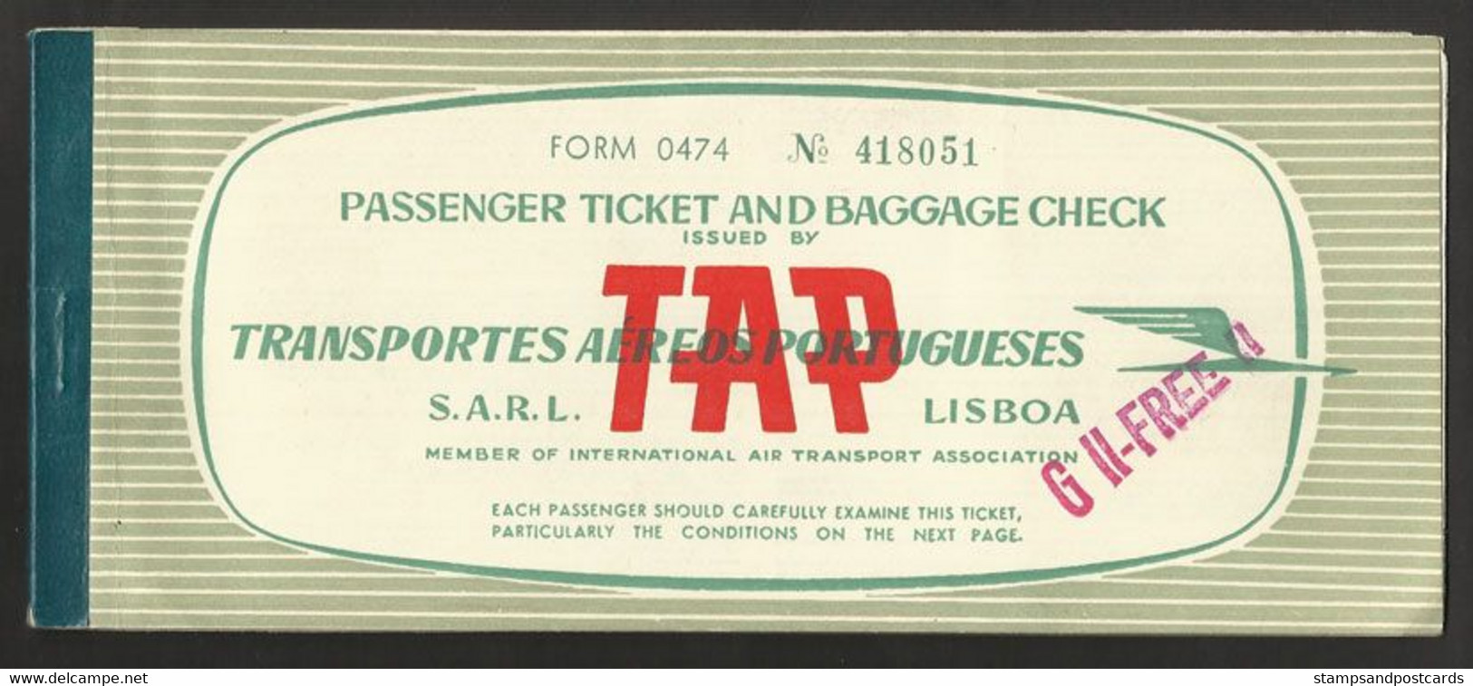 Billet D' Avion 1962 TAP Air Portugal Lisbonne Porto Cachet Free Plane Ticket TAP Lisbon Oporto - Europe