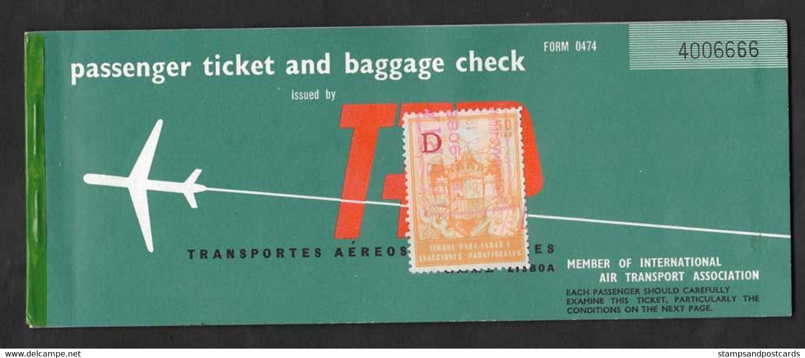 Espagne Taxe Aéroport Timbre Fiscal Sur Billet Avion 1965 TAP Air Portugal Las Palmas Funchal Plane Ticket Spain Revenue - Europa