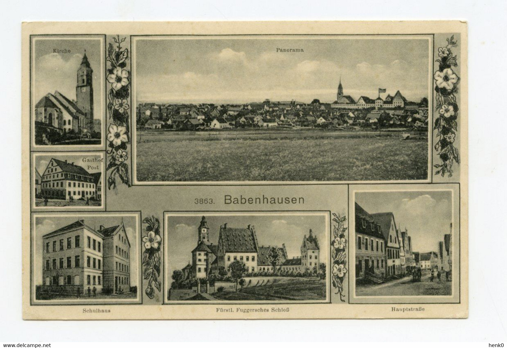 Babenhausen Panorama Schloß Schulhaus Hauptstrase AK RM377 - Babenhausen