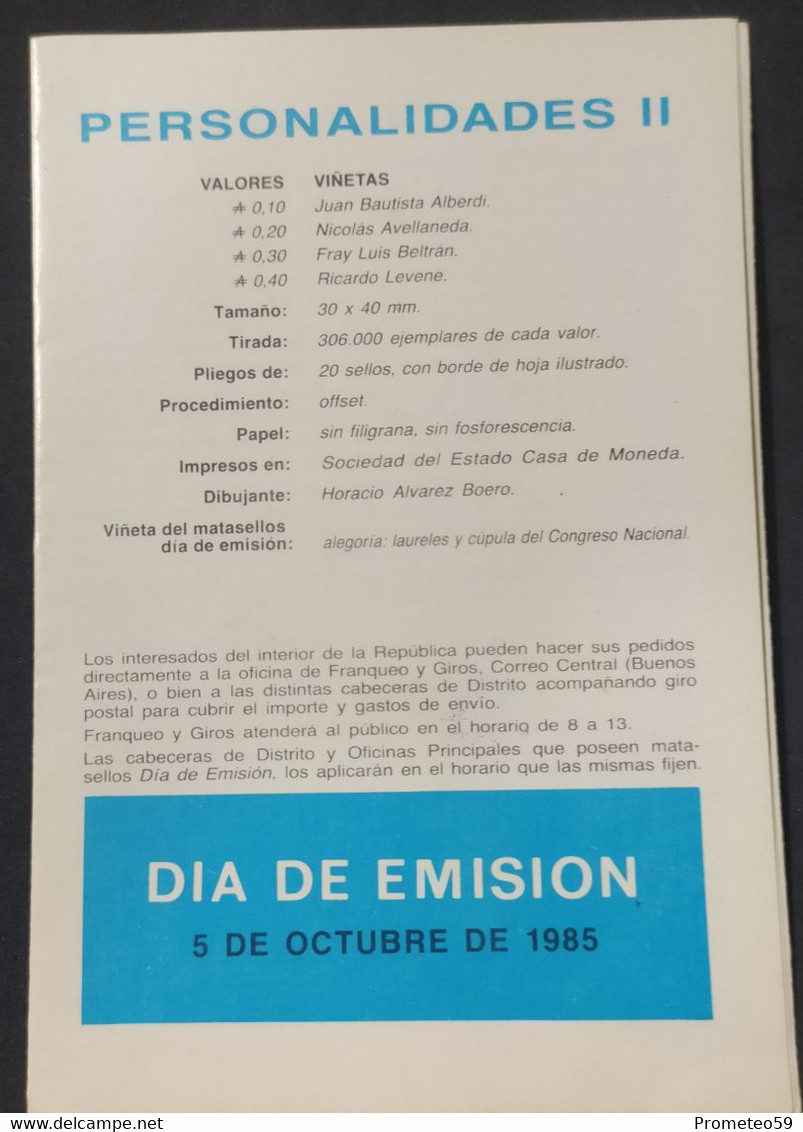 Volante Día De Emisión – Temas: Personalidad II – 5/10/1985 – Argentina - Libretti