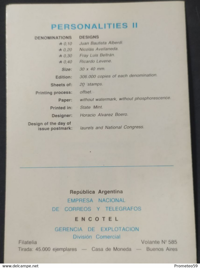 Volante Día De Emisión – Temas: Personalidad II – 5/10/1985 – Argentina - Carnets