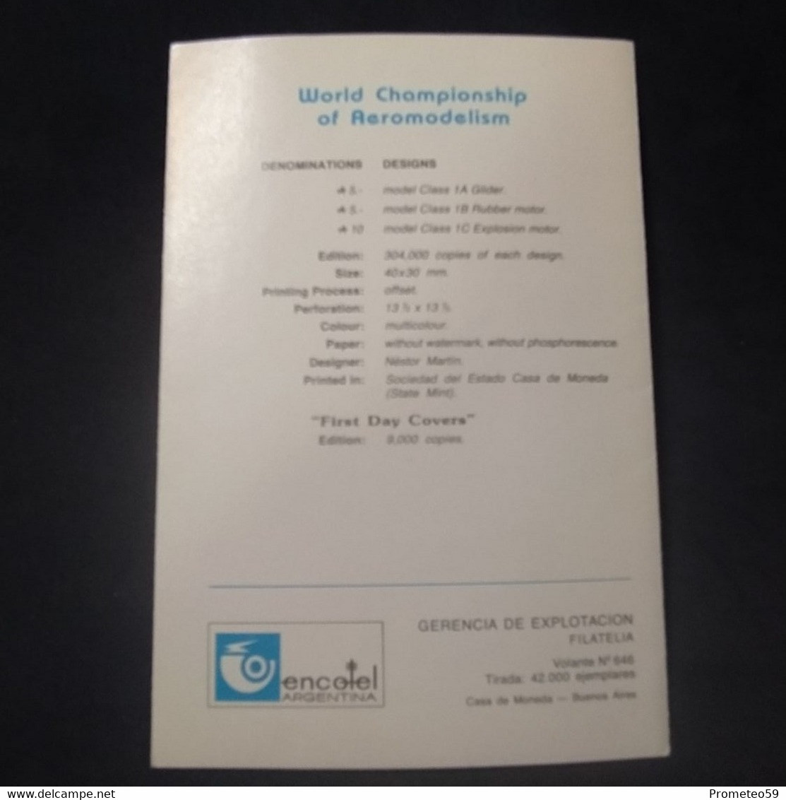 Volante Día De Emisión – 27/5/1989 – Campeonato Mundial De Aeromodelismo – Origen: Argentina - Carnets