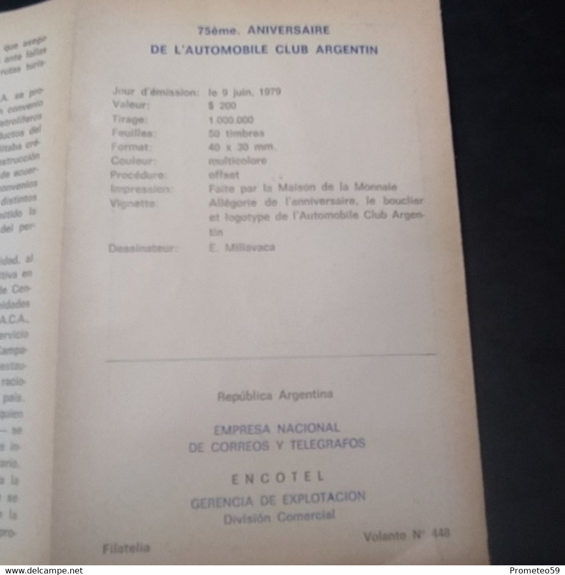 Volante Día De Emisión – 9/6/1979 – 75° Aniversario Del Automóvil Club Argentino - Booklets