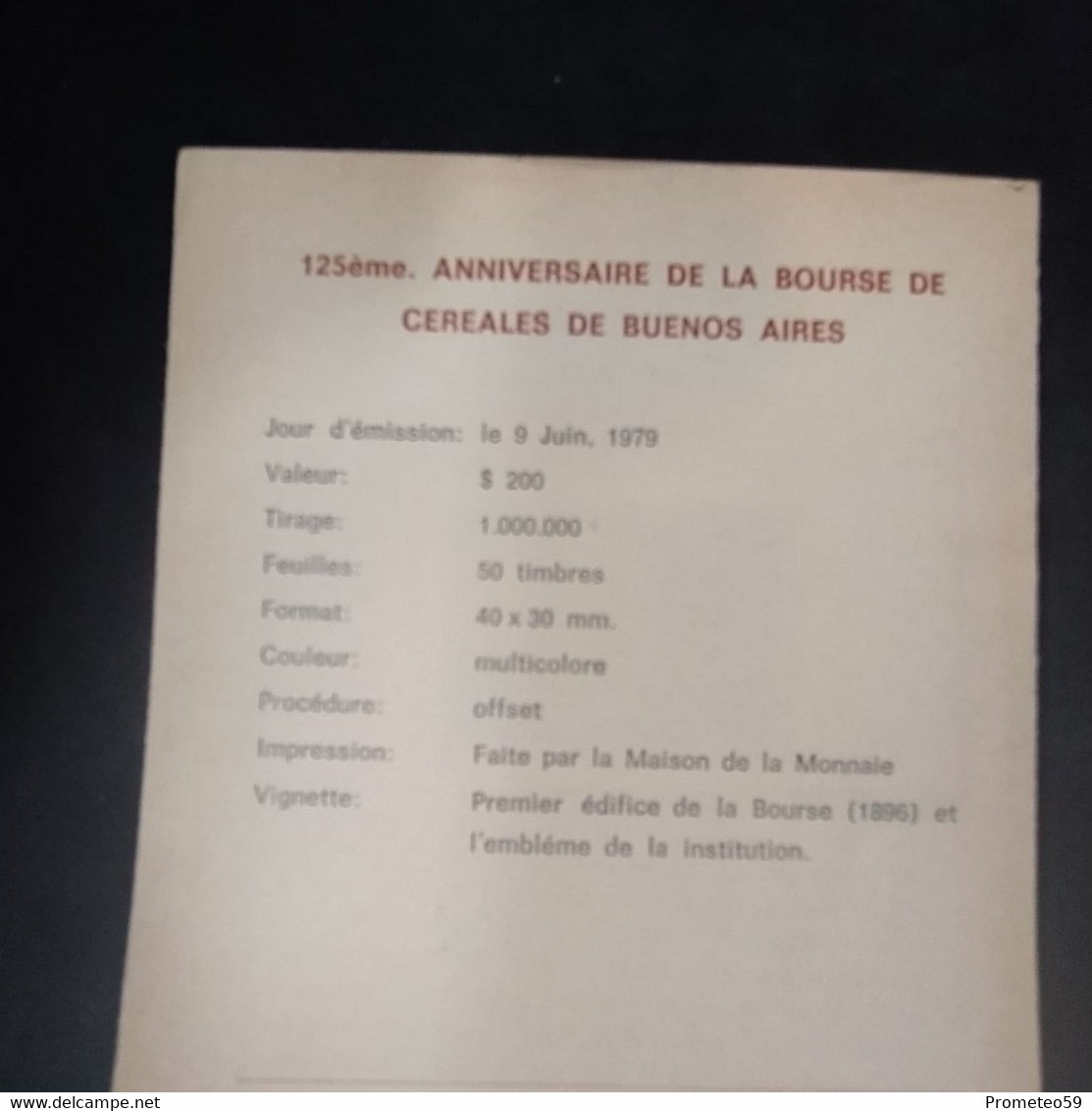 Volante Día De Emisión – 9/6/1979 – 125° Aniversario De La Bolsa De Cereales De Buenos Aires – Argentina - Postzegelboekjes