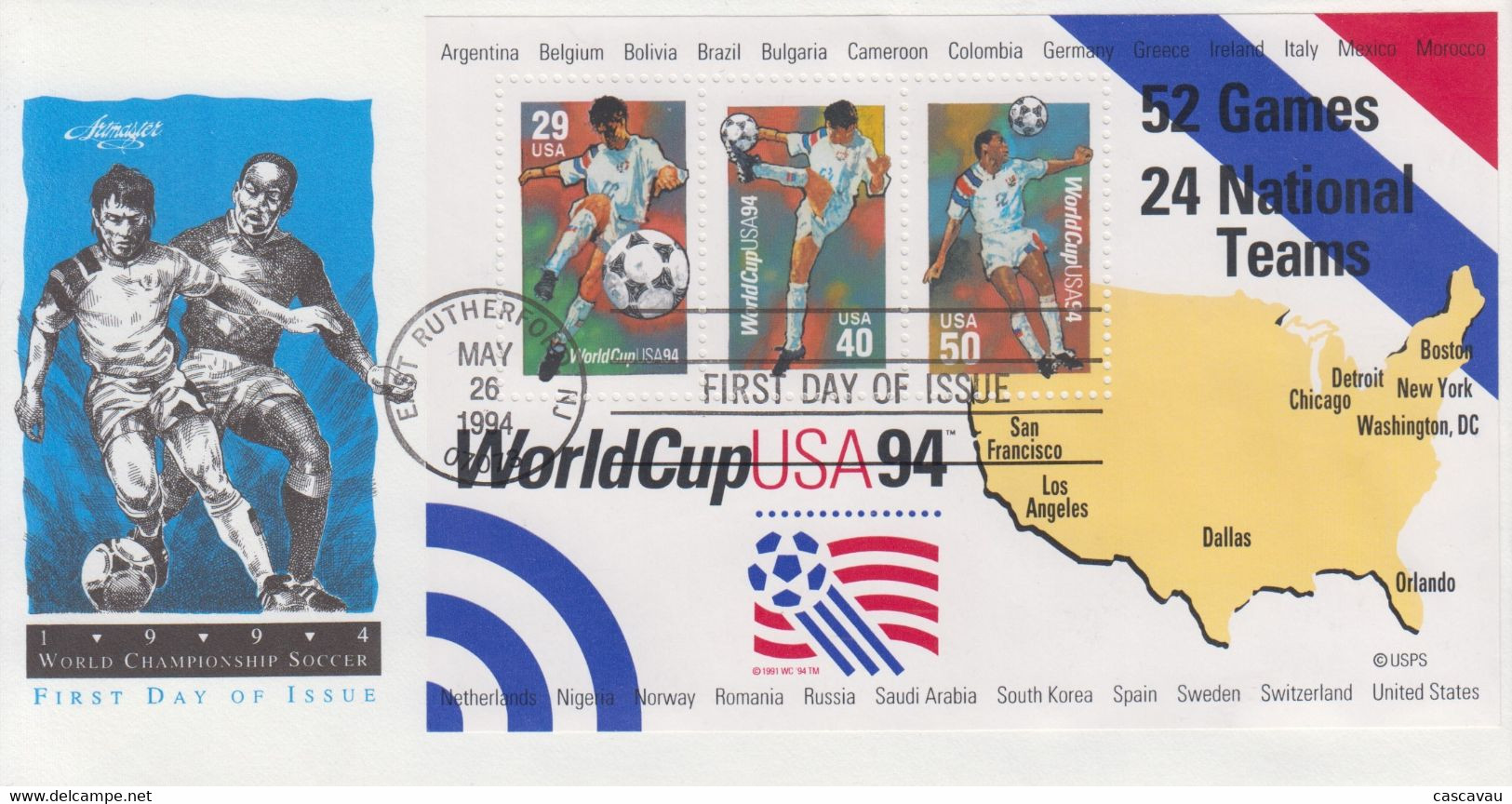 Enveloppe  FDC  1er  Jour   U.S.A    Bloc   Feuillet    Coupe  Du   Monde  De  Football    U.S.A   1994 - 1994 – Stati Uniti