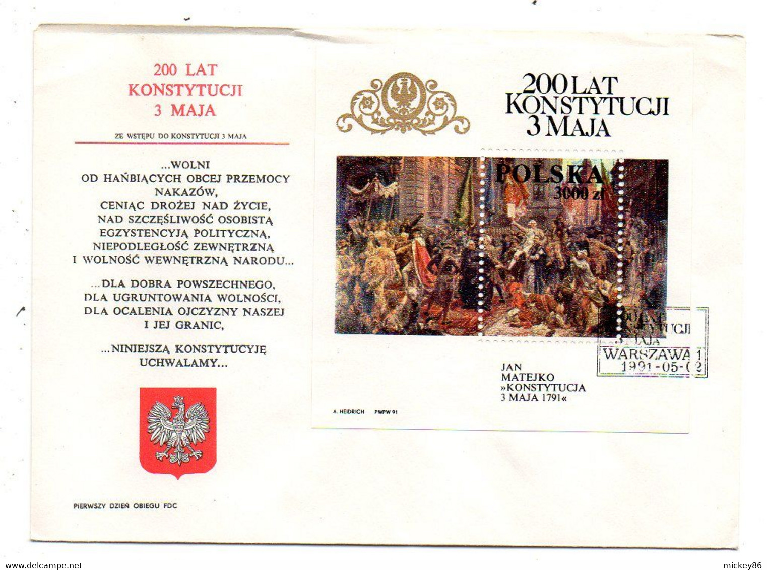 Pologne--1991--FDC   Konstytucji  3 Maja --cachet  Warsawa - FDC