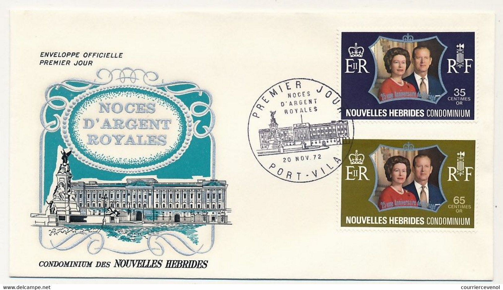 NOUVELLES HÉBRIDES - Enveloppe FDC 1er Jour - Noces D' Argent Des Souverains Britanniques - PORT VILA 1972 - FDC