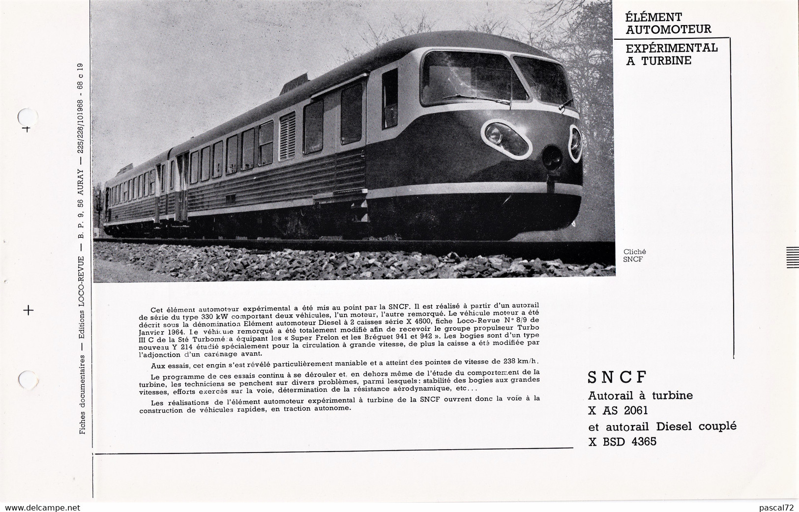 X AS 2061 & X BSD 4365 FICHE DOCUMENTAIRE DOUBLE LOCO REVUE N° 225/226 OCTOBRE 1988 - Francese