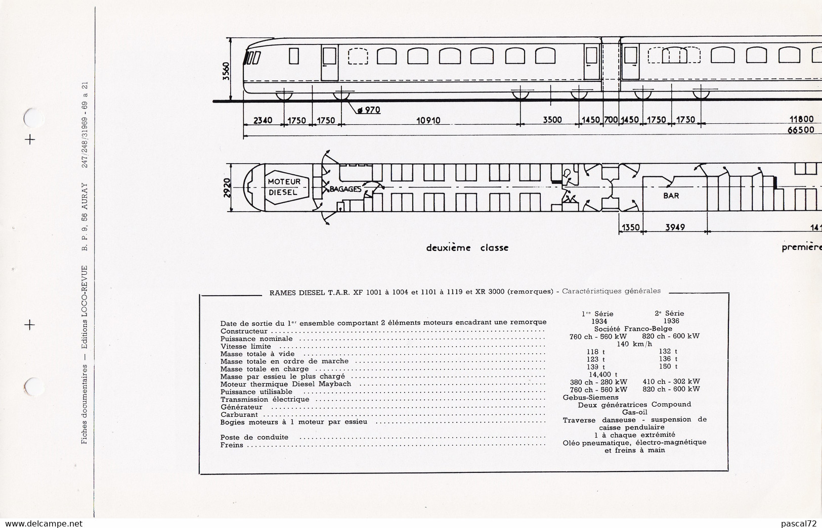 XF 1000 & 1100 FICHE DOCUMENTAIRE DOUBLE LOCO REVUE N° 247/248 MARS 1969 - French