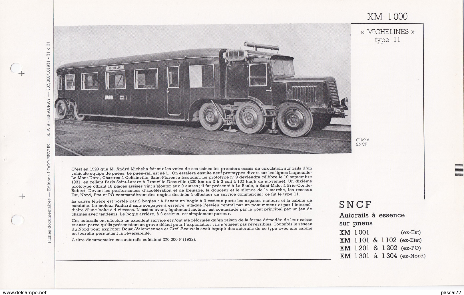 XM 1000 FICHE DOCUMENTAIRE DOUBLE LOCO REVUE N° 367/368 OCTOBRE 1971 - Französisch