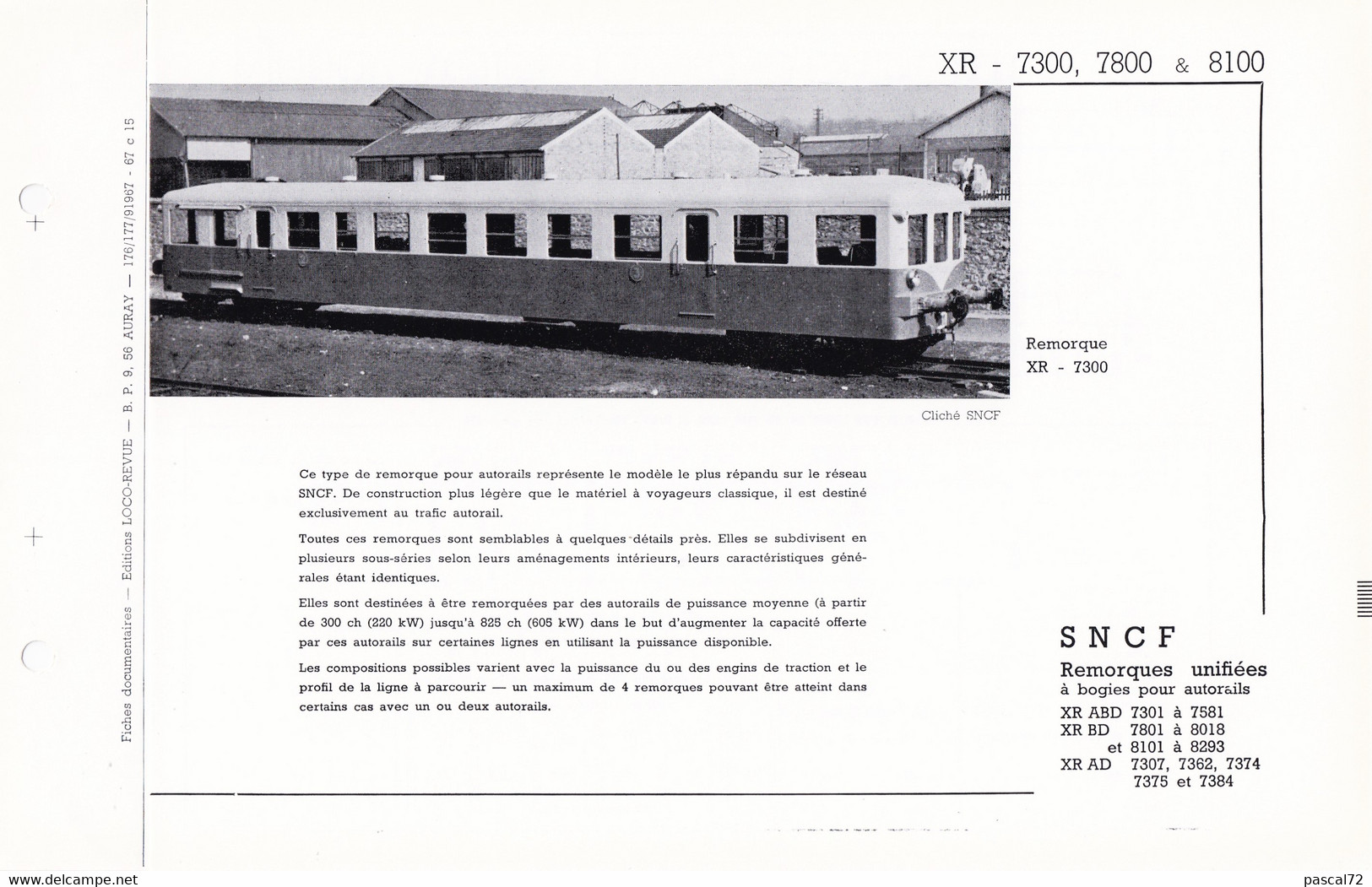 XR 7300 7800 & 8100 FICHE DOCUMENTAIRE DOUBLE LOCO REVUE N° 176/177 SEPTEMBRE 1967 - Frans