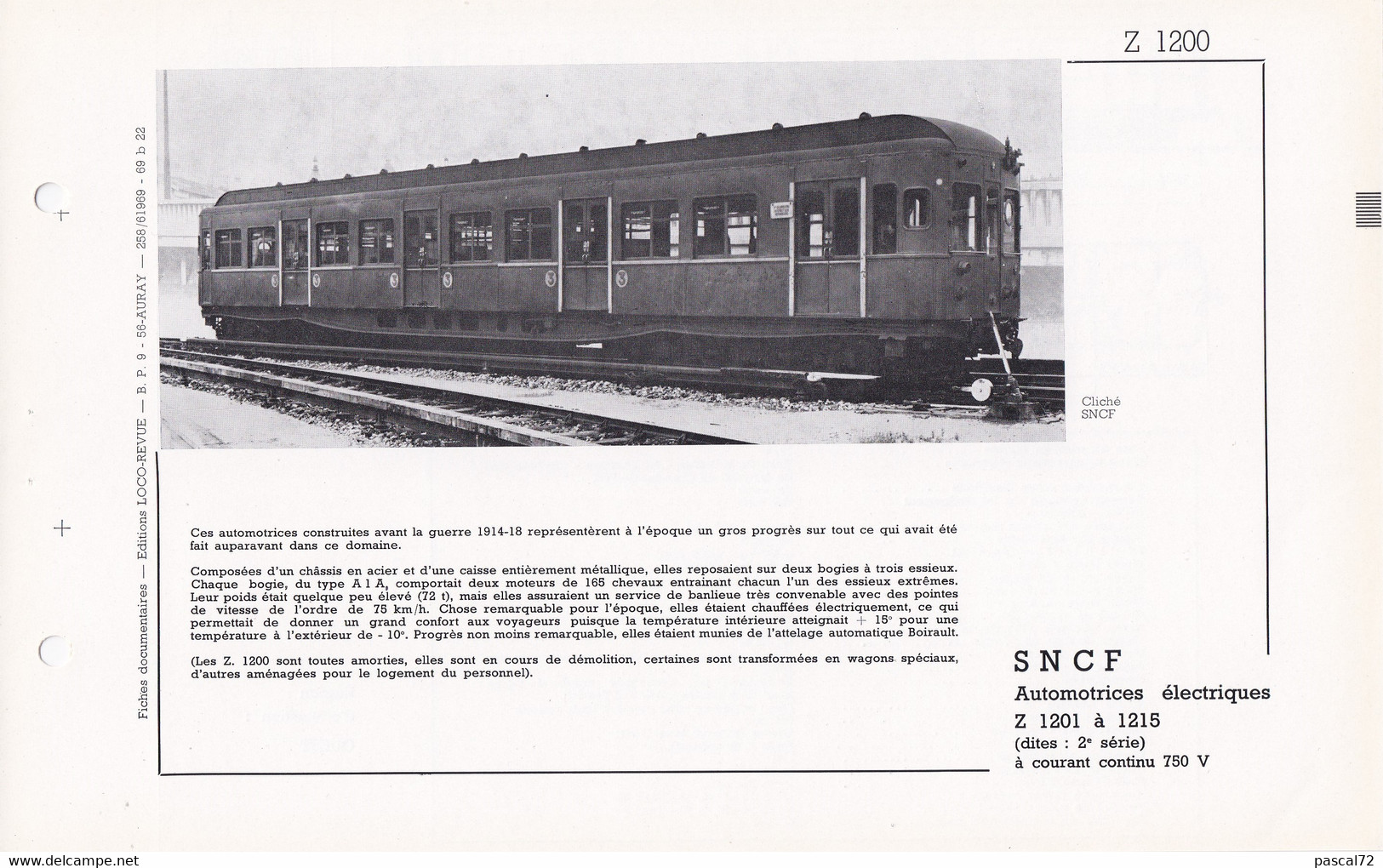 Z 1200 FICHE DOCUMENTAIRE LOCO REVUE N° 258 JUIN 1969 - French