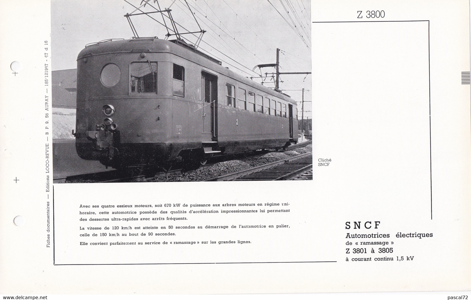 Z 3800 FICHE DOCUMENTAIRE LOCO REVUE N° 185 DECEMBRE 1967 - Francese