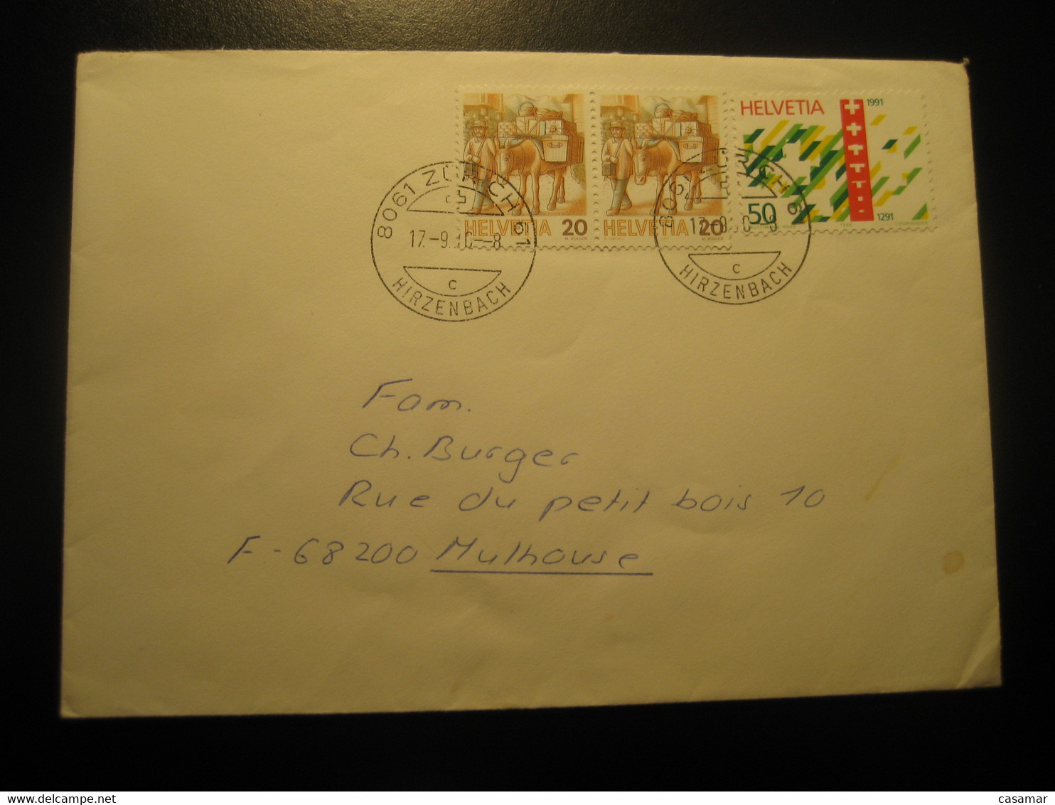 ZURICH 1990 To Mulhouse Donkey Donkeys Ane Stamp On Cancel Cover SWITZERLAND - Esel