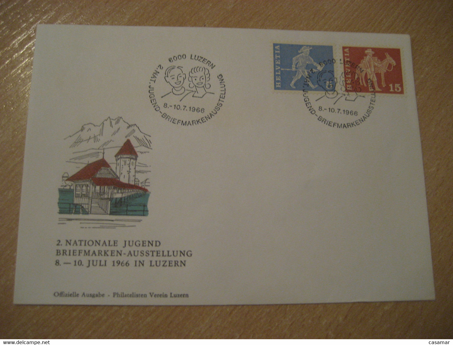 LUZERN 1966 Donkey Donkeys Stamp Jugend Briefmarken Cancel Bridge Water Tower Cover SWITZERLAND Lucerne - Asini