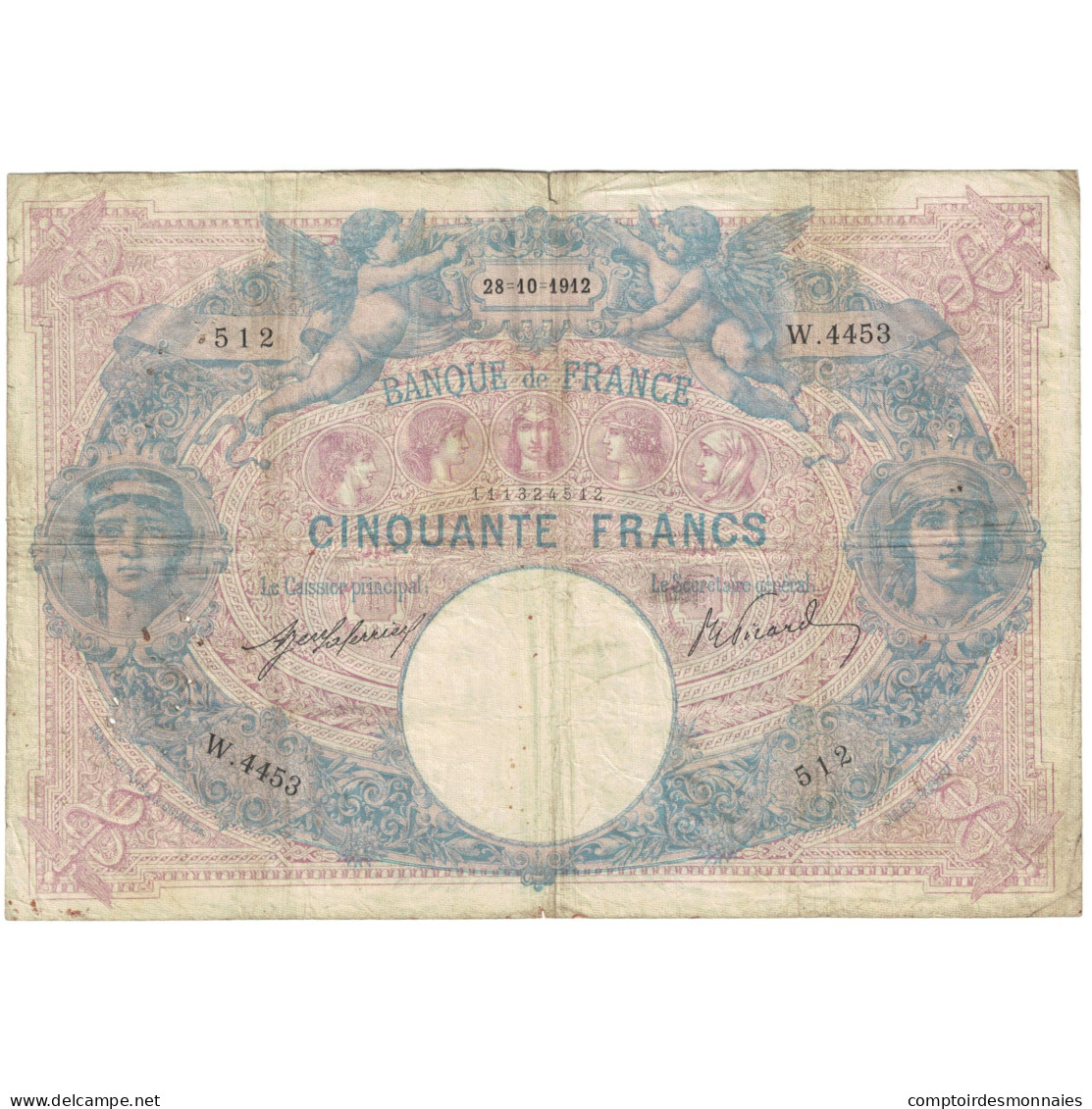 France, 50 Francs, Bleu Et Rose, 1912, W.4453 512, TB, Fayette:14.25, KM:64e - 50 F 1889-1927 ''Bleu Et Rose''