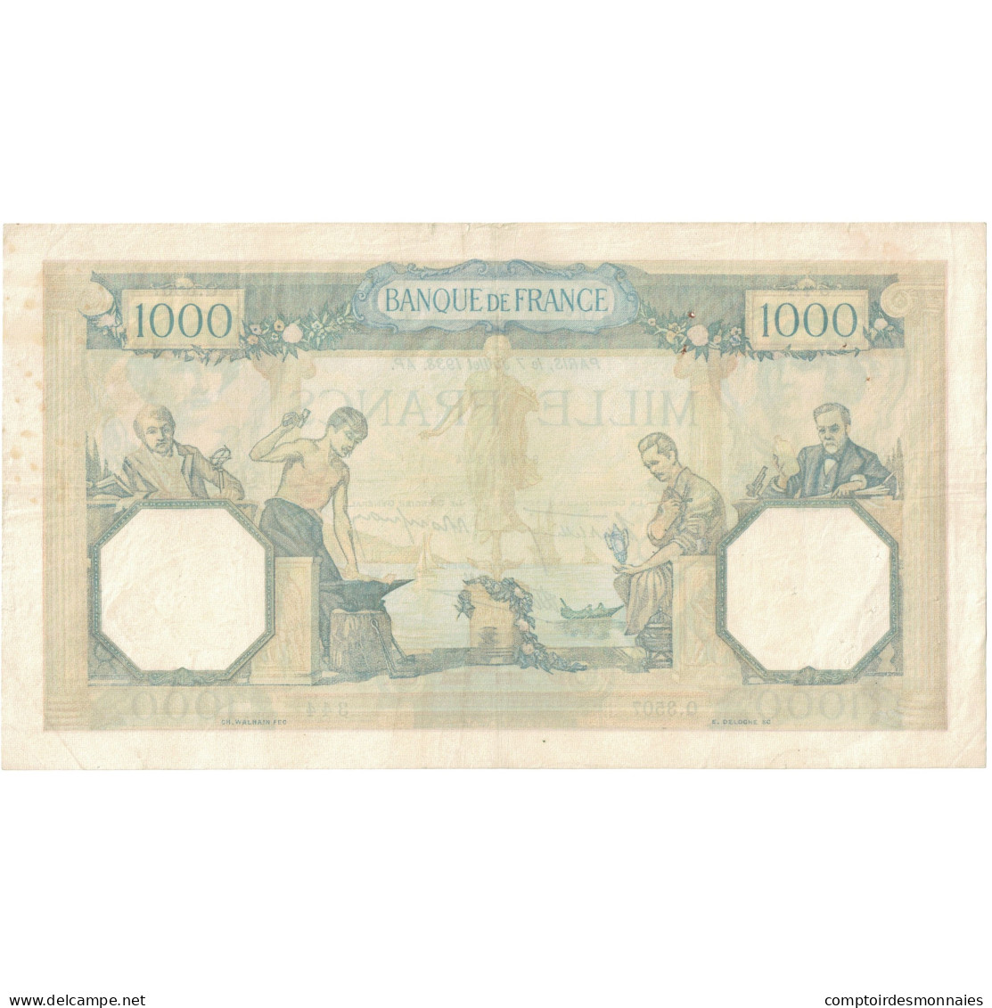 France, 1000 Francs, 1938, Q.3507 344, TTB, Fayette:38.22, KM:90c - 1 000 F 1927-1940 ''Cérès Et Mercure''