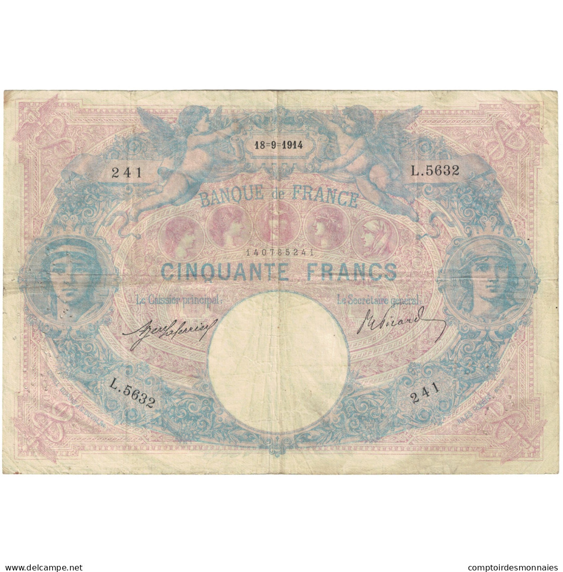 France, 50 Francs, 1914, L.5632 241, TB, Fayette:14.27, KM:64e - 50 F 1889-1927 ''Bleu Et Rose''
