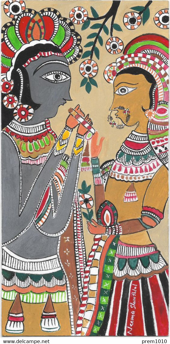 Original Painting-  Radha And Krishna- Acrylic Hand-painting On Art Paper- Indian- Madhubani Style Art Work By Neema - Acrilici