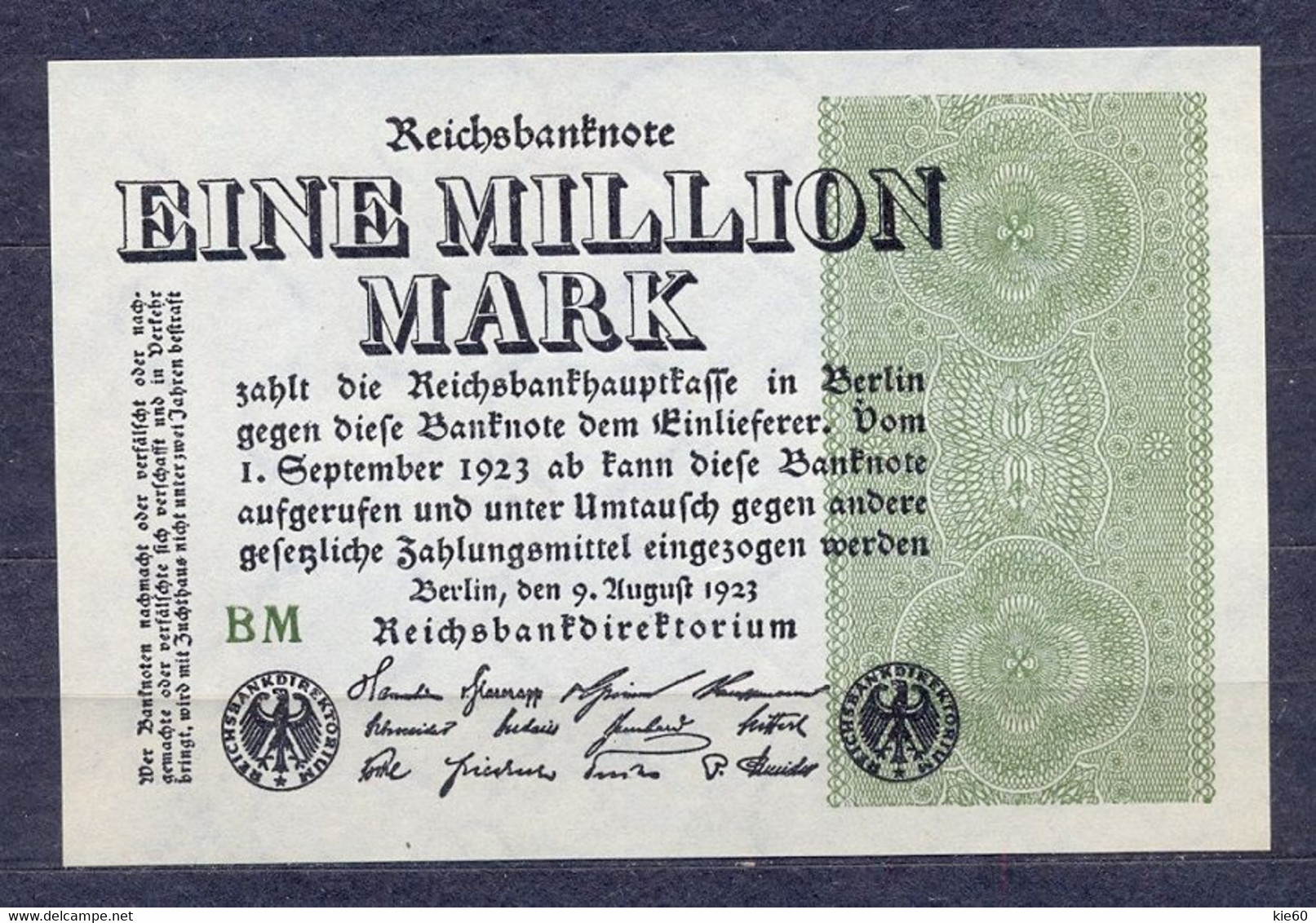 Germany - 1923 - 1 Mil  Mark - .P102b....R-101b  UNC - 1 Mio. Mark