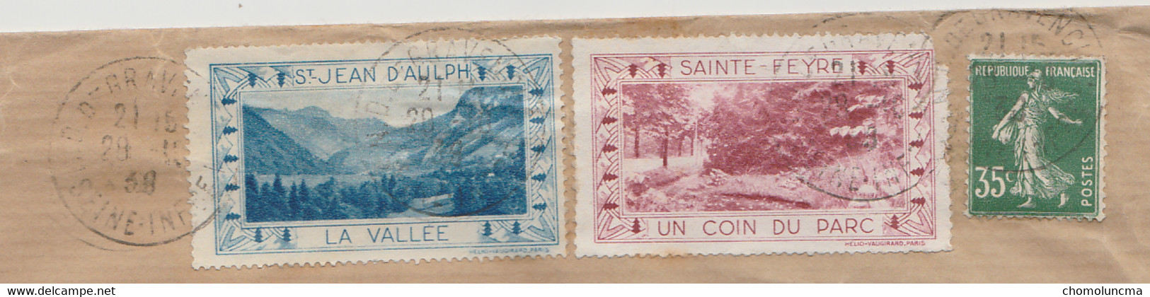 1939 Sur Enveloppe Old Cinderellas Vignette Poster Stamps ST-JEAN-D'AULPH LA VALLEE SAINTE FEYRE UN COIN DU PARC - Toerisme (Vignetten)