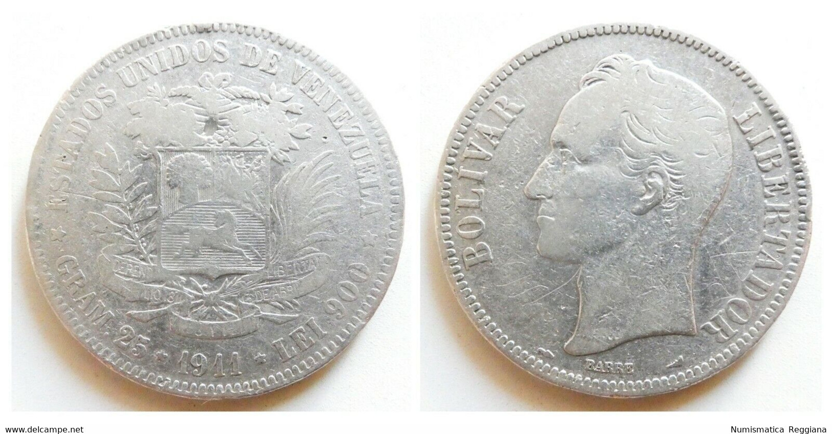 VENEZUELA - 5 Bolivares 1911 - Argento/Silver - Venezuela