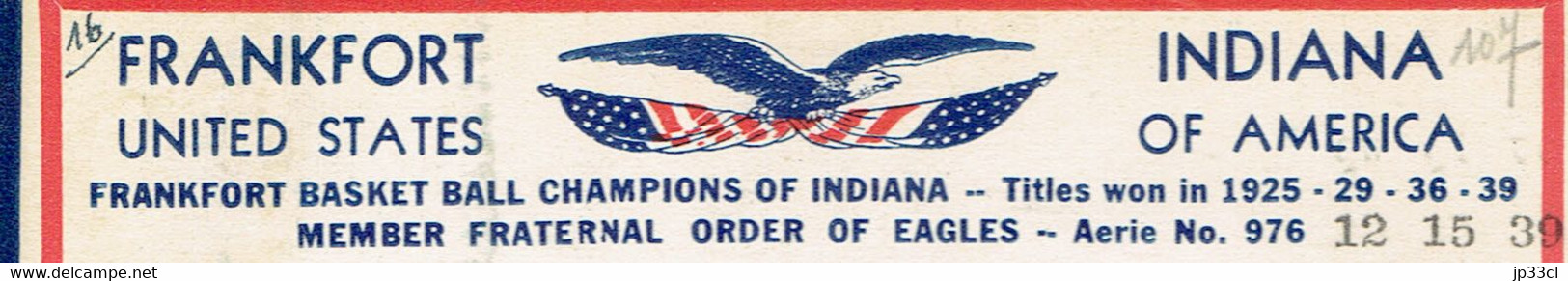 Basket Ball : Vintage Card From Frankfort (Champions Of Indiana 1925 - 29 - 36 - 39) - Baloncesto