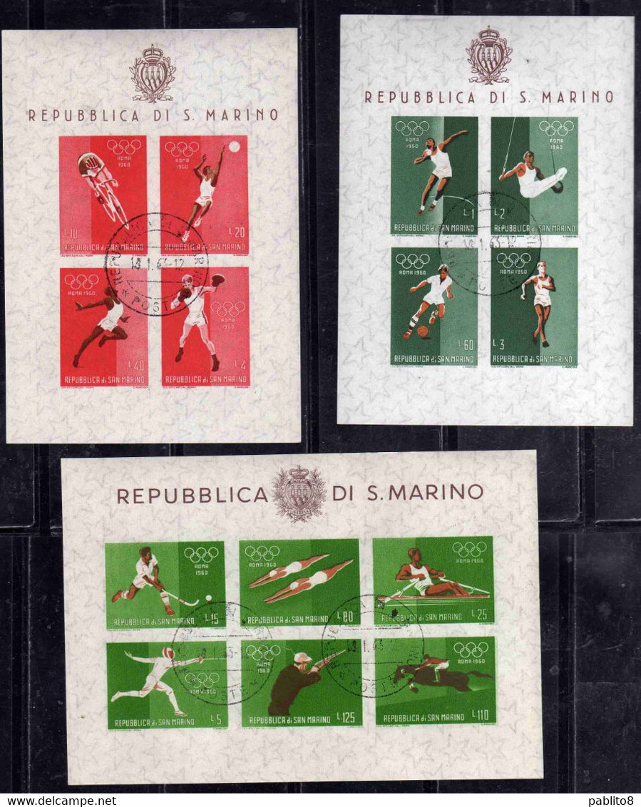 REPUBBLICA DI SAN MARINO 1960 GIOCHI OLIMPICI ROMA OLYMPIC GAMES ROME SERIE FOGLIETTI NON DENTELLATI SHEETS USATI USED - Blocchi & Foglietti