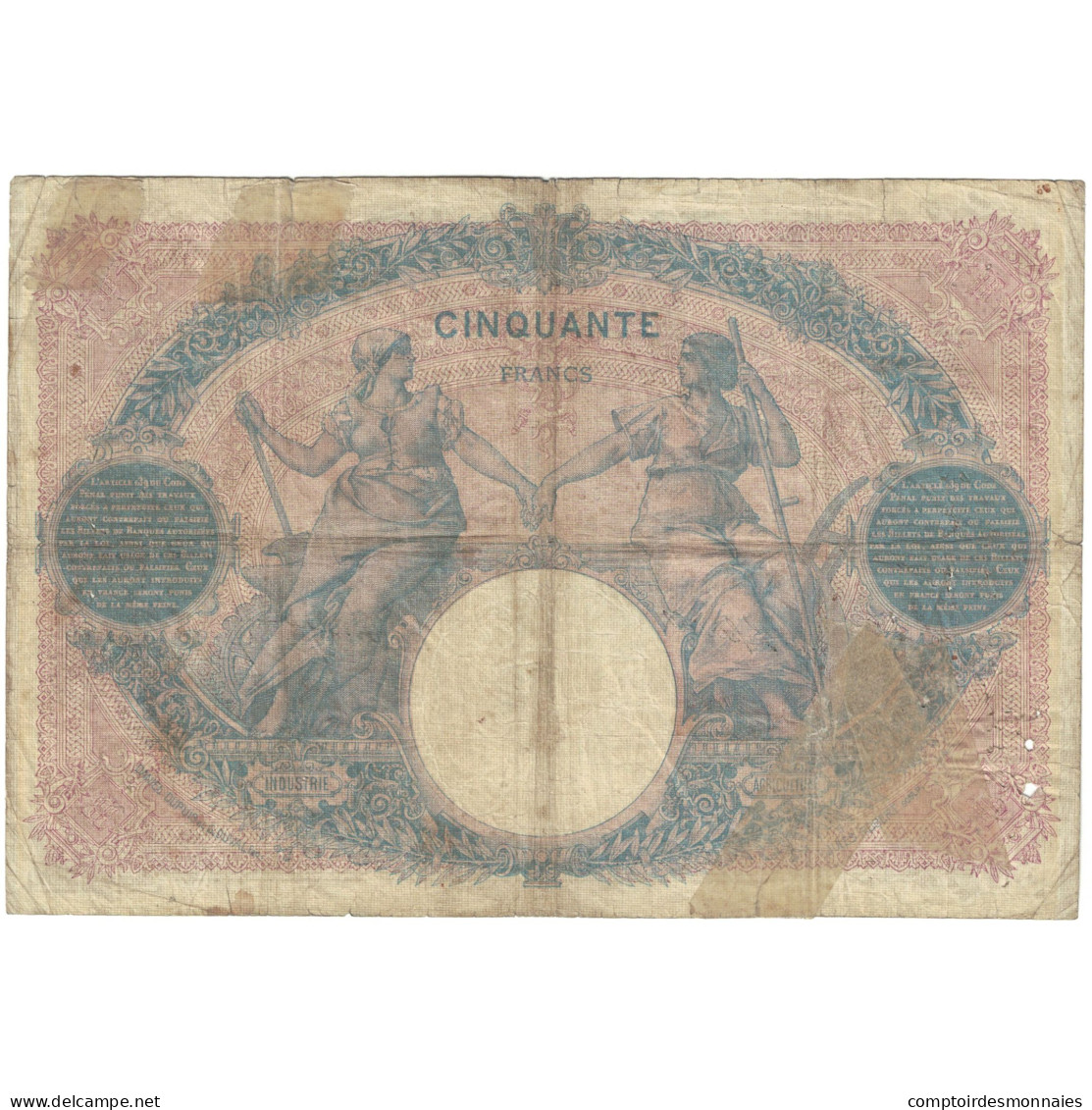 France, 50 Francs, Bleu Et Rose, 1910, O.3801 832, B, Fayette:14.23, KM:64e - 50 F 1889-1927 ''Bleu Et Rose''