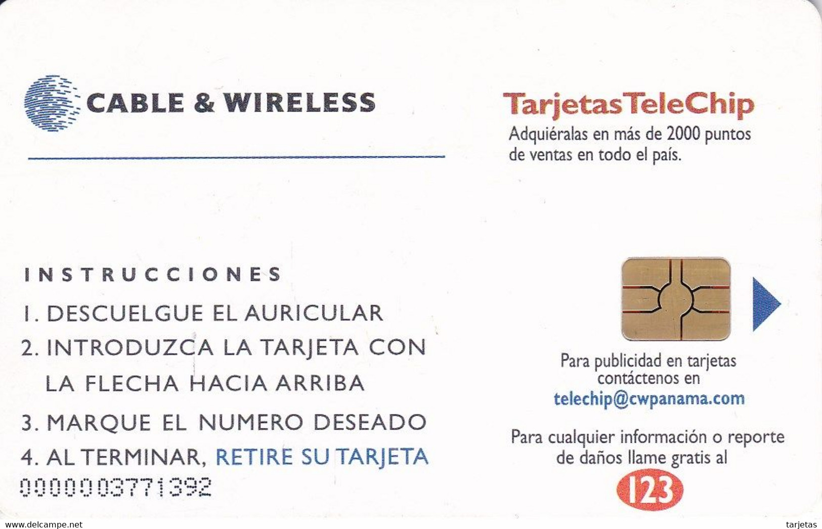 (CHIP ROJO) TARJETA DE PANAMA DE CABLE & WIRELESS DE TARJETAS TELECHIP - Panama