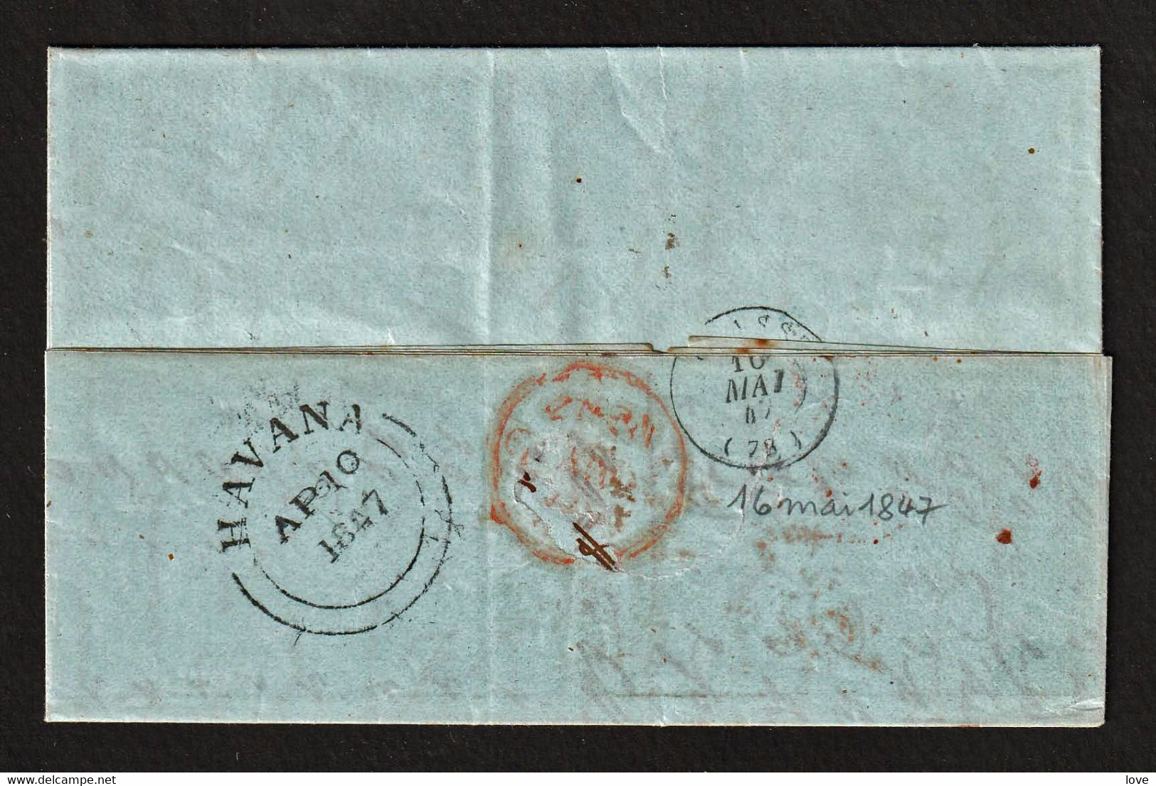 CUBA (La Havane) Préphilatélie Marque Postale Départ: HAVANA 10/04/1847 Pour Grasse En France....... - Prephilately