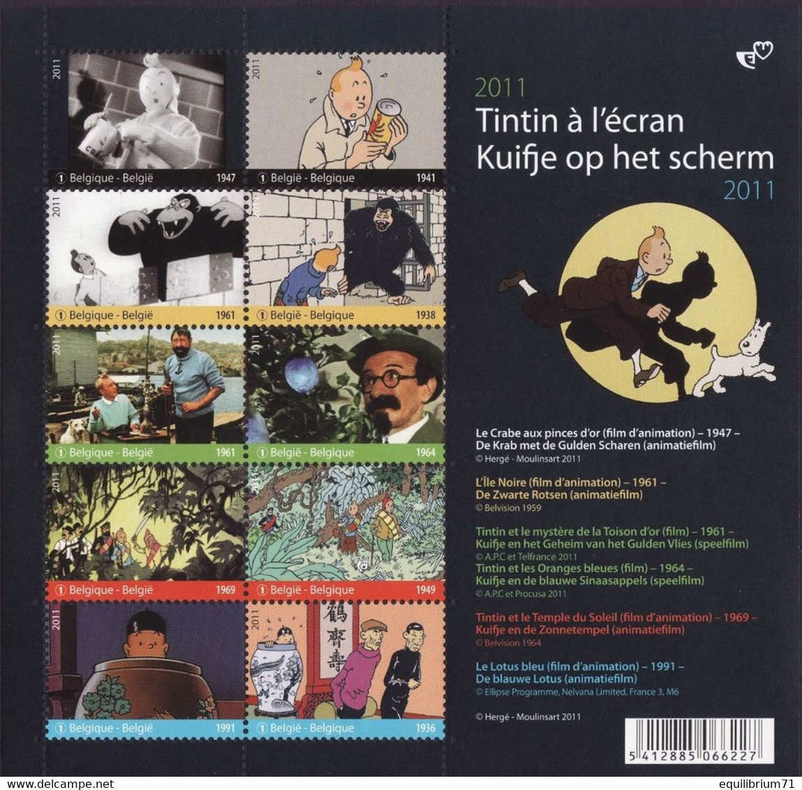 BL192**(4165/4174) - Tintin / Kuifje / Tim -  À L'écran / Op Het Scherm / Auf Dem Bildschirm / On The Screen - (Hergé) - Philabédés (cómics)