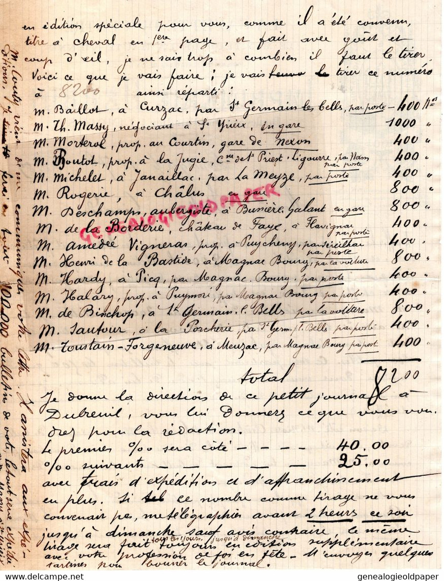 87- LIMOGES-RARE LETTRE IMPRIMERIE HERBIN -GAZETTE CENTRE MONITEUR HAUTE VIENNE-1 BOULEVARD MONTMAILLER 1889-GIRARDIN - Drukkerij & Papieren