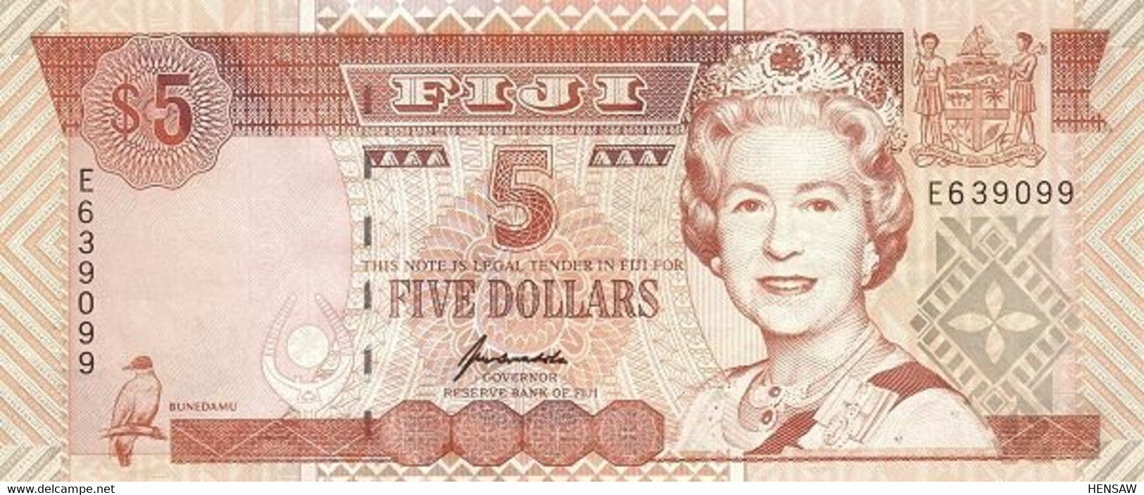 FIJI 5 DOLLARS 1995 P 97 UNC SC NUEVO - Figi