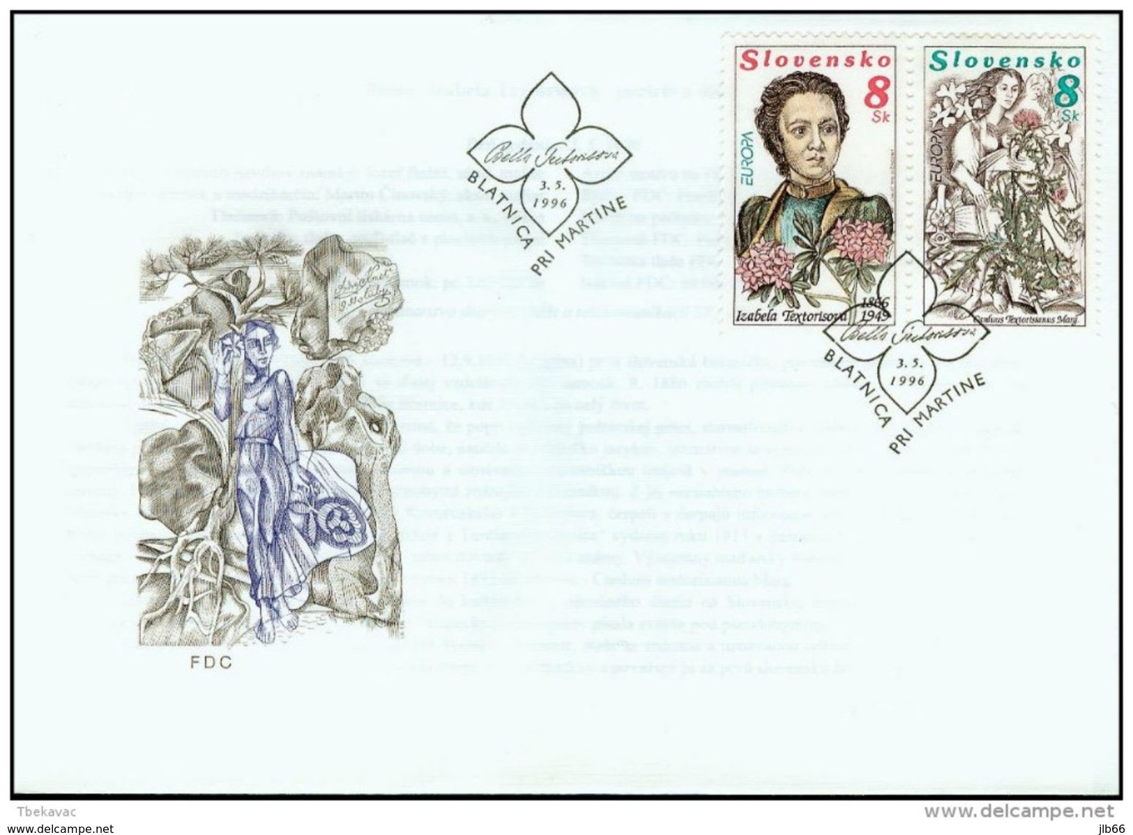 FDC 89 / 90 SLOVAQUIE 1996 Mi 250/251 Yv 211/212 EUROPA Femmes Célèbres - FDC