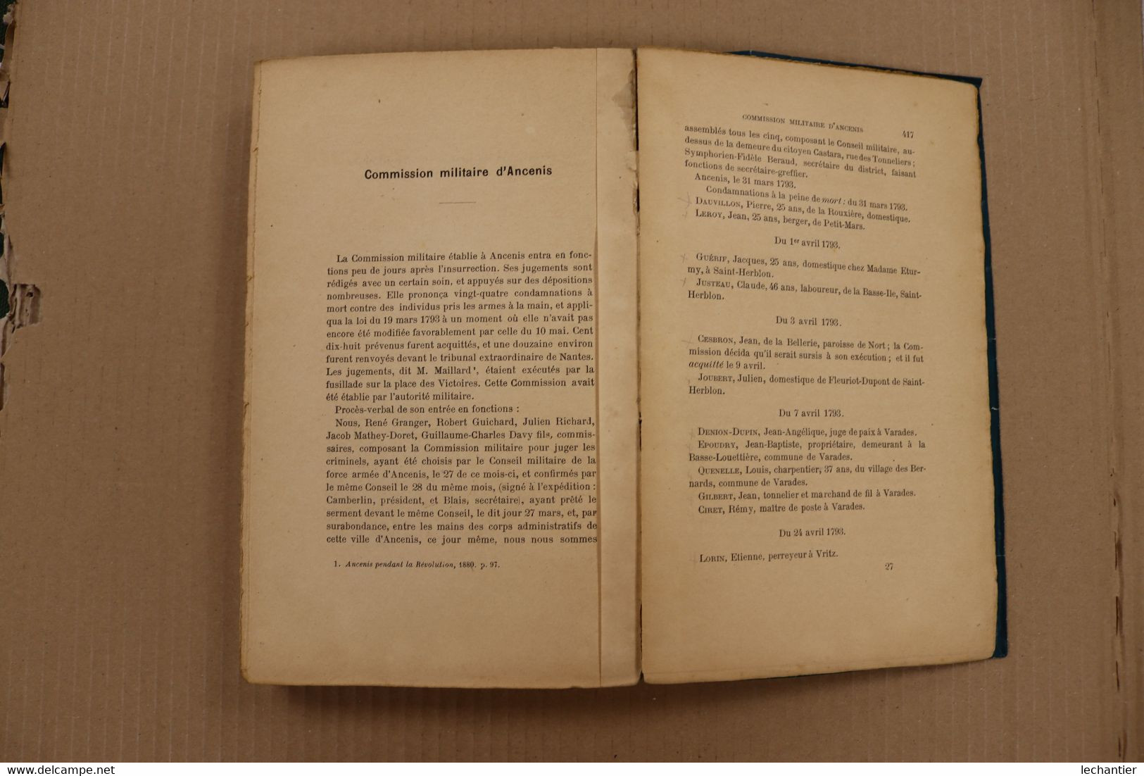 La justice révolutionnaire à NANTES et Loire Inférieure -Alfred Lallié  1896 -  424 pages B.E. - B. CIER libraire Nantes