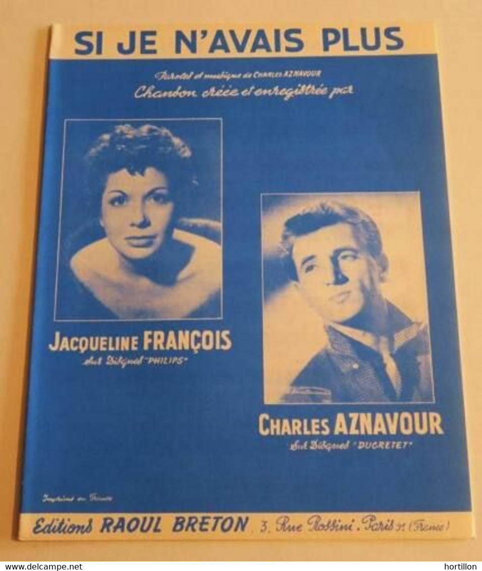 Partition Sheet Music CHARLES AZNAVOUR : Si Je N'avais Plus - Piano Et Chant - Jazz